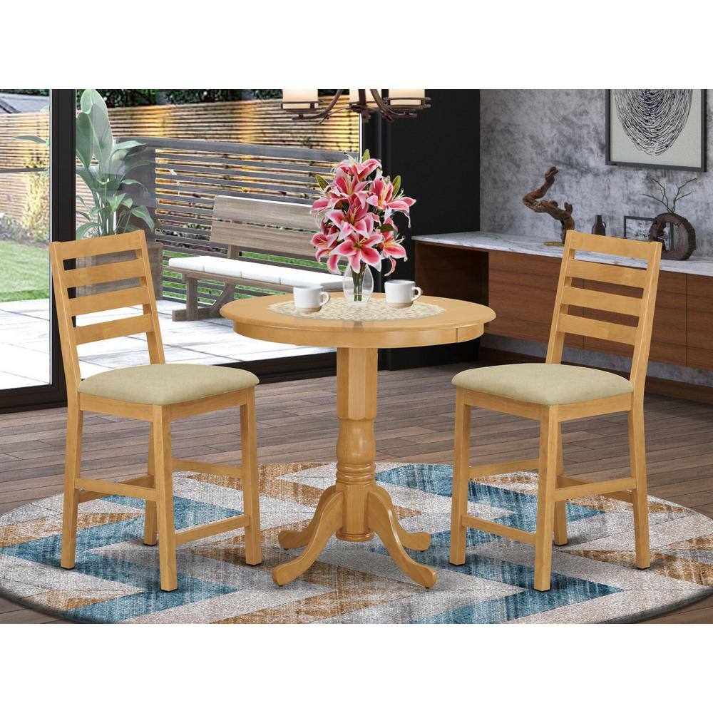 Left. East West Furniture - JACF3-OAK-C 3 Pc counter height Dining room set-pub Table and 2 counter height Chairs - Oak.