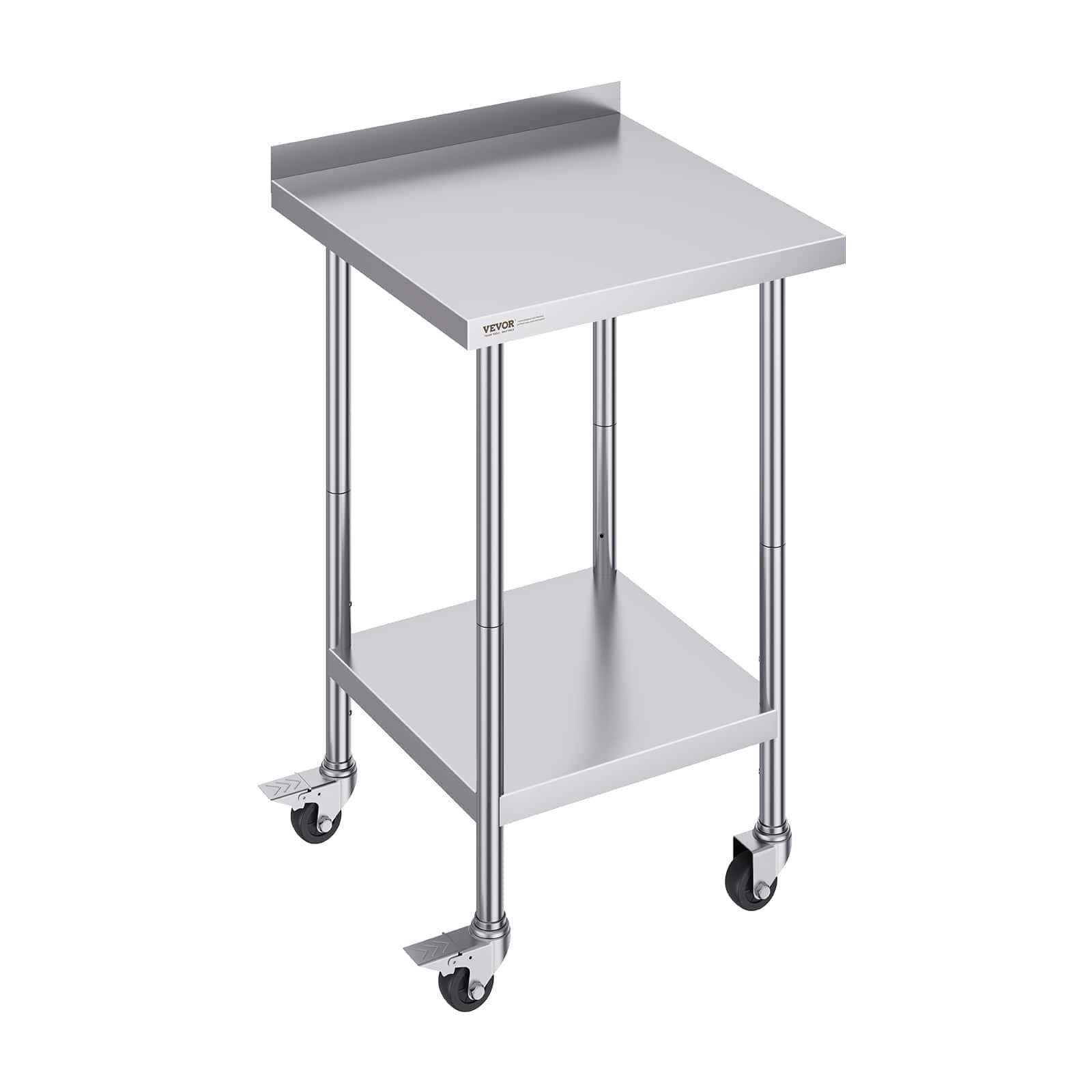 VEVOR - 24 x 24 x 40 Inch Stainless Steel Work Table, Commercial Food Prep Worktable with Casters, Heavy Duty Prep Worktable - Silver