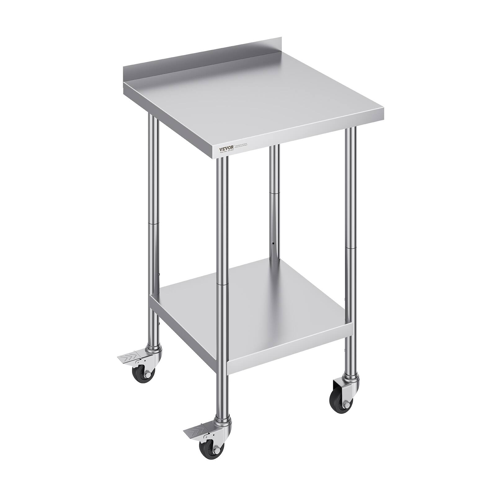 Front. VEVOR - 24 x 24 x 40 Inch Stainless Steel Work Table, Commercial Food Prep Worktable with Casters, Heavy Duty Prep Worktable - Silver.