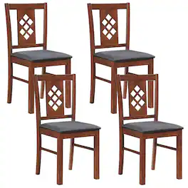 Costway - Dining Chairs Set of 4, Linen Style Upholstered Kitchen Chairs with Wood Frames - Brown + Gray
