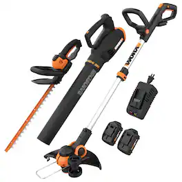 WORX - 20V Cordless Grass Trimmer, Hedge Trimmer, and Leaf Blower Combo Kit (2 x 2.0 Ah Batteries & 1 x Charger) - Black