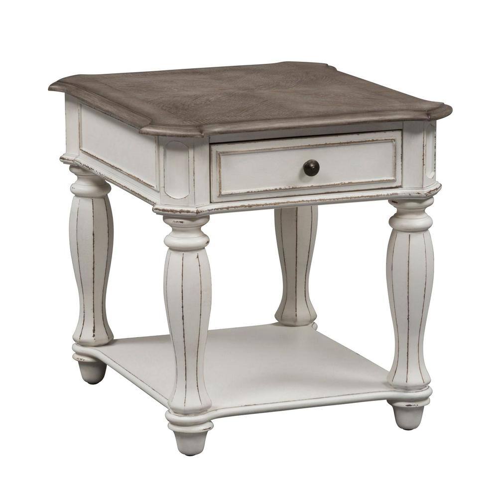 Left. Liberty Furniture Industries - Magnolia Manor End Table in Antique White - White.