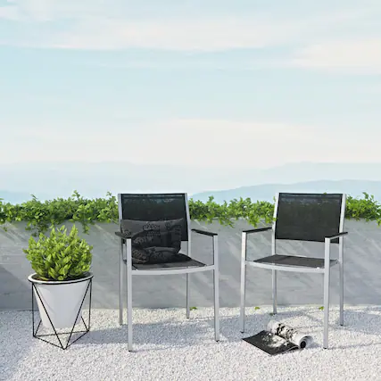 Front. Modway - Shore Outdoor Patio Aluminum Dining Chair Set of 2 by Modway - Silver Black.