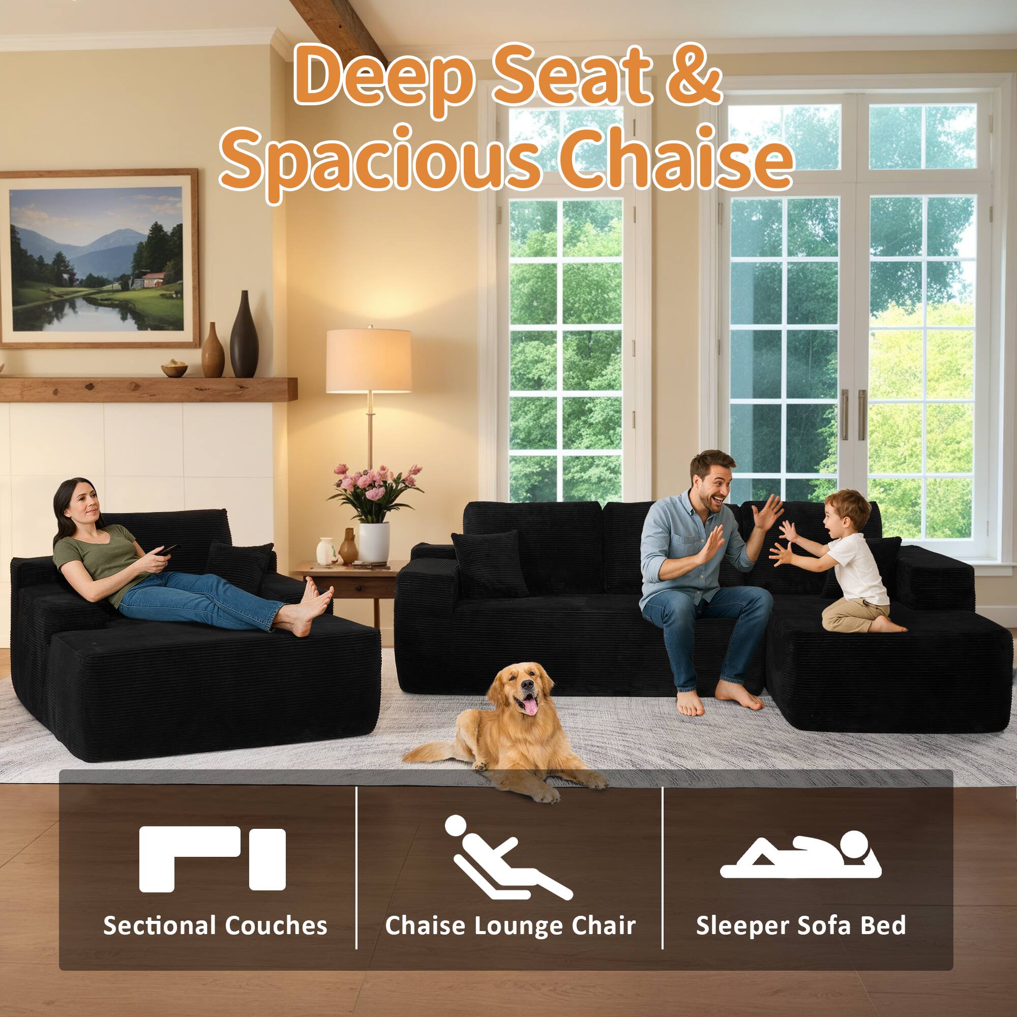 Deep Seat & Spacious Chaise

FI
Sectional Couches
Chaise Lounge Chair
Sleeper Sofa Bed