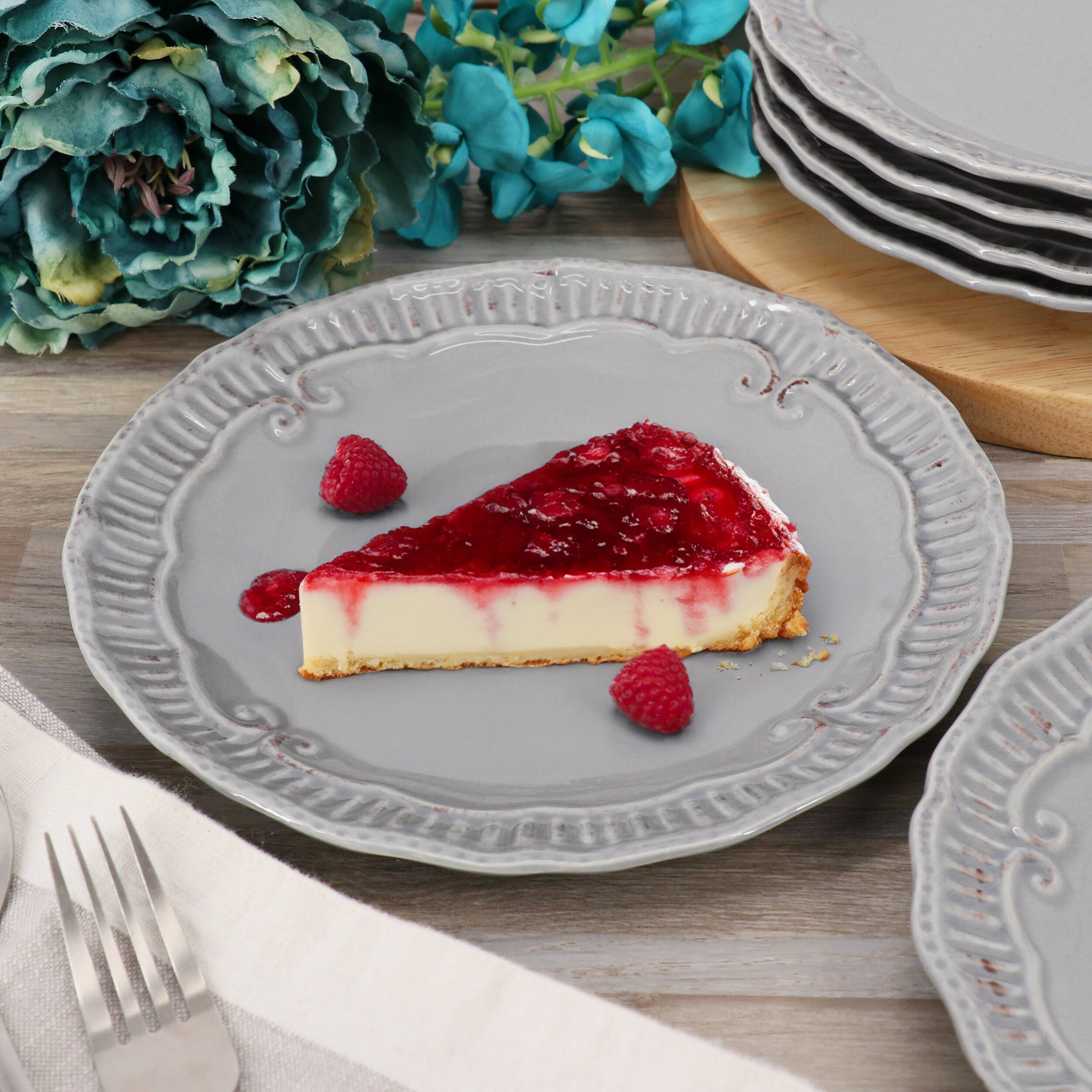 Alt View 4. Gibson - Modern Southern Home Capri 6 Piece 9 Inch Stoneware Embossed Dessert Plate Set in Grey - Grey.