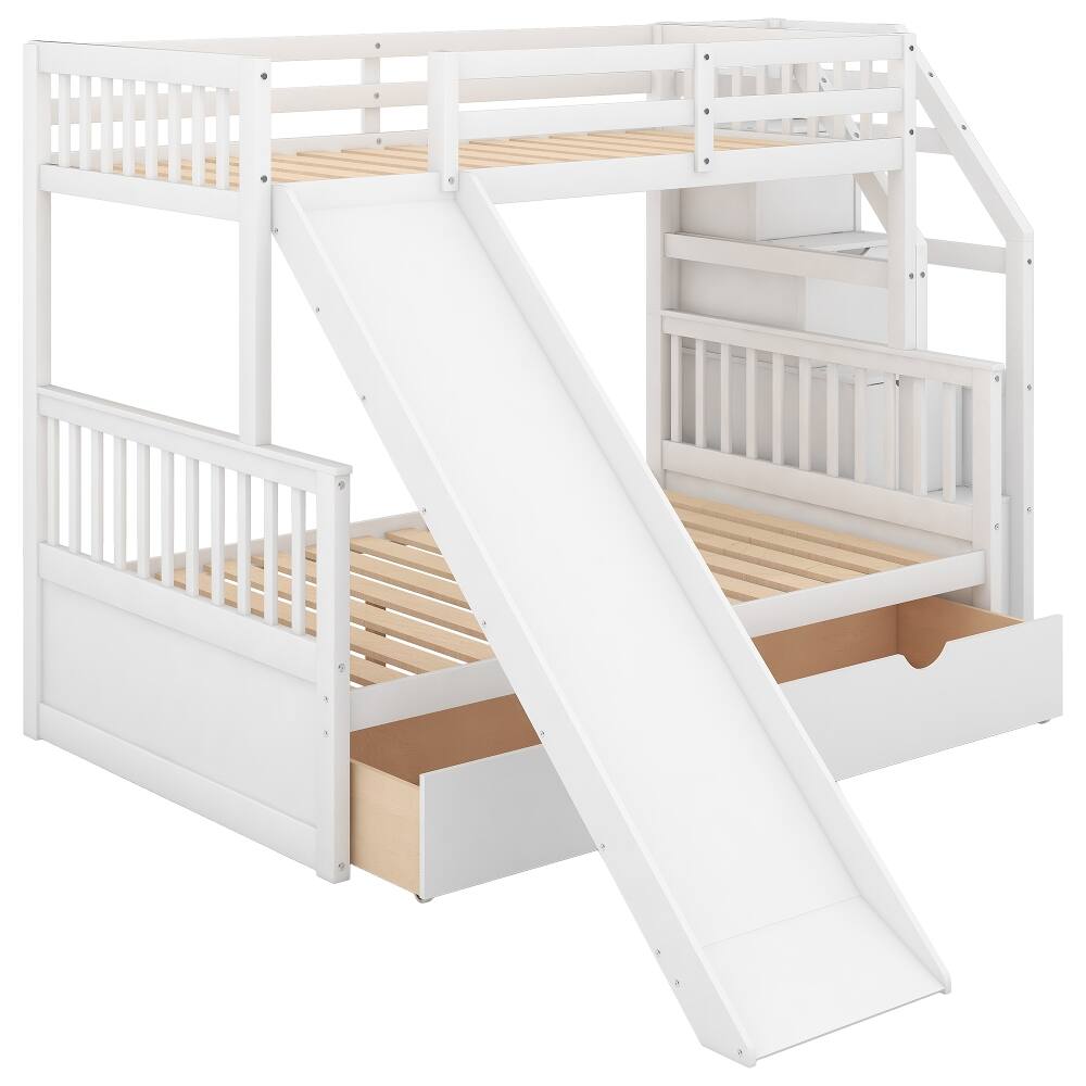 Alt View 6. Loheer - Loheer Twin Over Full Bunk Bed with Slide Drawers White - White.