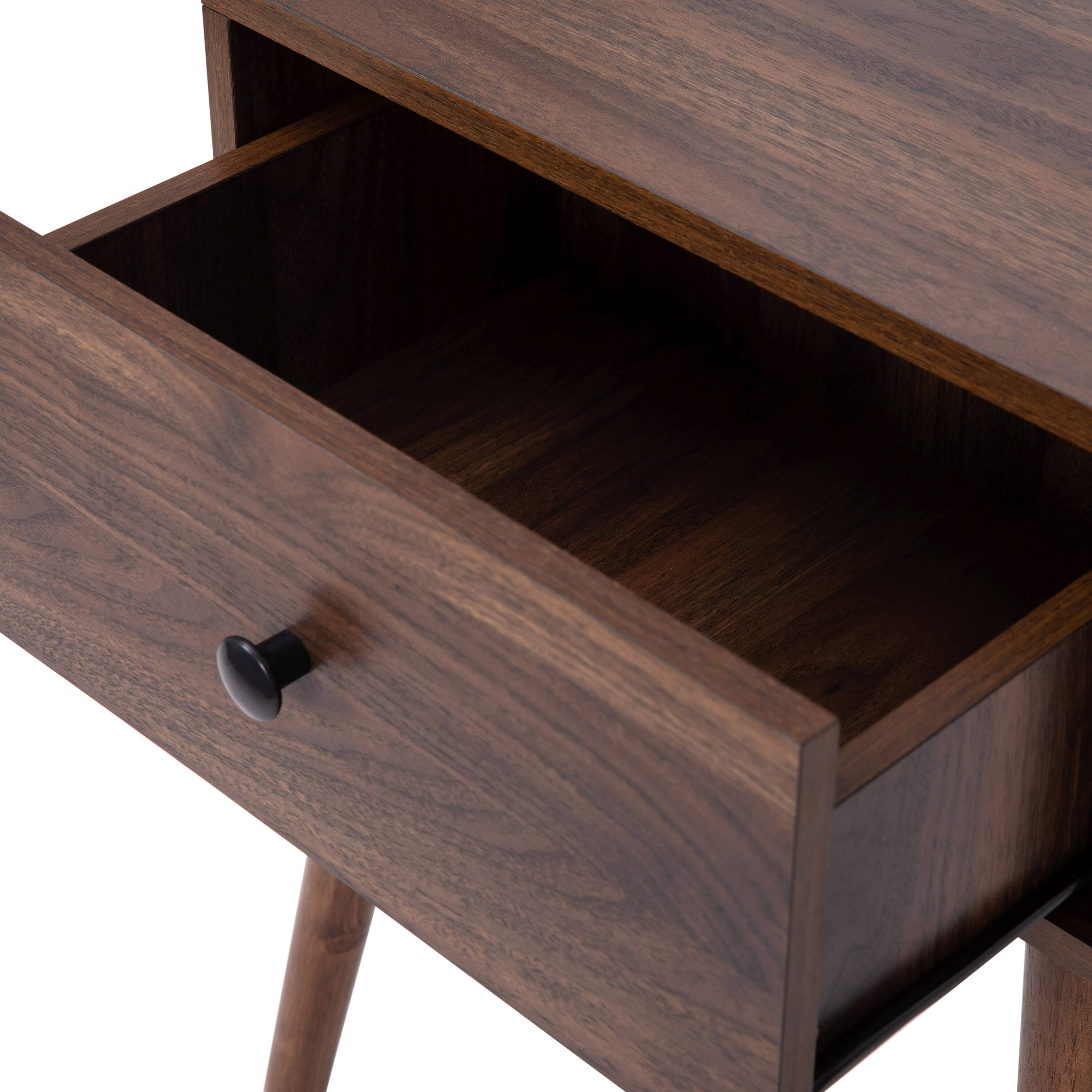 Alt View 10. Emma + Oliver - Beverly Mid-Century Modern Wooden Night Stand with Soft Close Drawer and Sleek Tapered Legs with Protective Floor Glides - Dark Walnut.