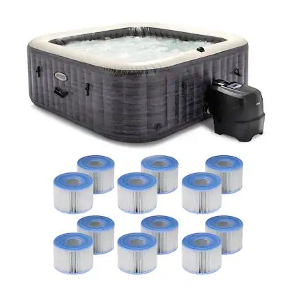 Front. Intex - Intex PureSpa Plus Greystone Hot Tub, 94 x 28", w/ S1 Filter Cartridge (12 Pack).