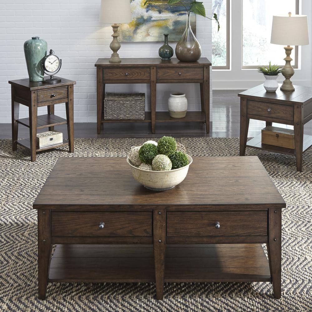 Back. Liberty Furniture Industries - Lake House Sofa Table in Rustic Brown Oak - Brown.