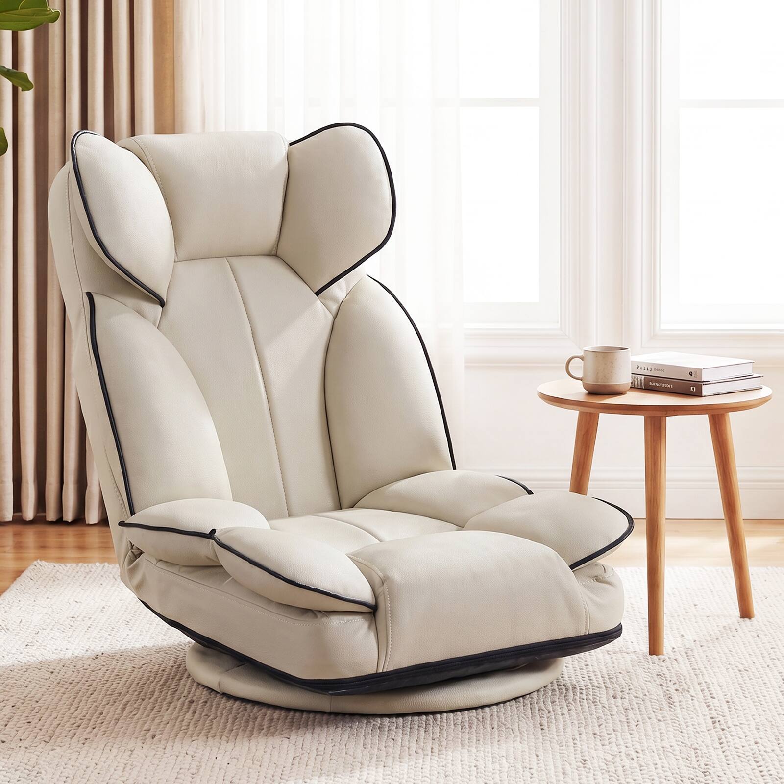 Alt View 1. Costway - Costway 360 Degree Swivel Floor Gaming Chair, Folding Lazy Adjustable Lounger Couch - Beige.