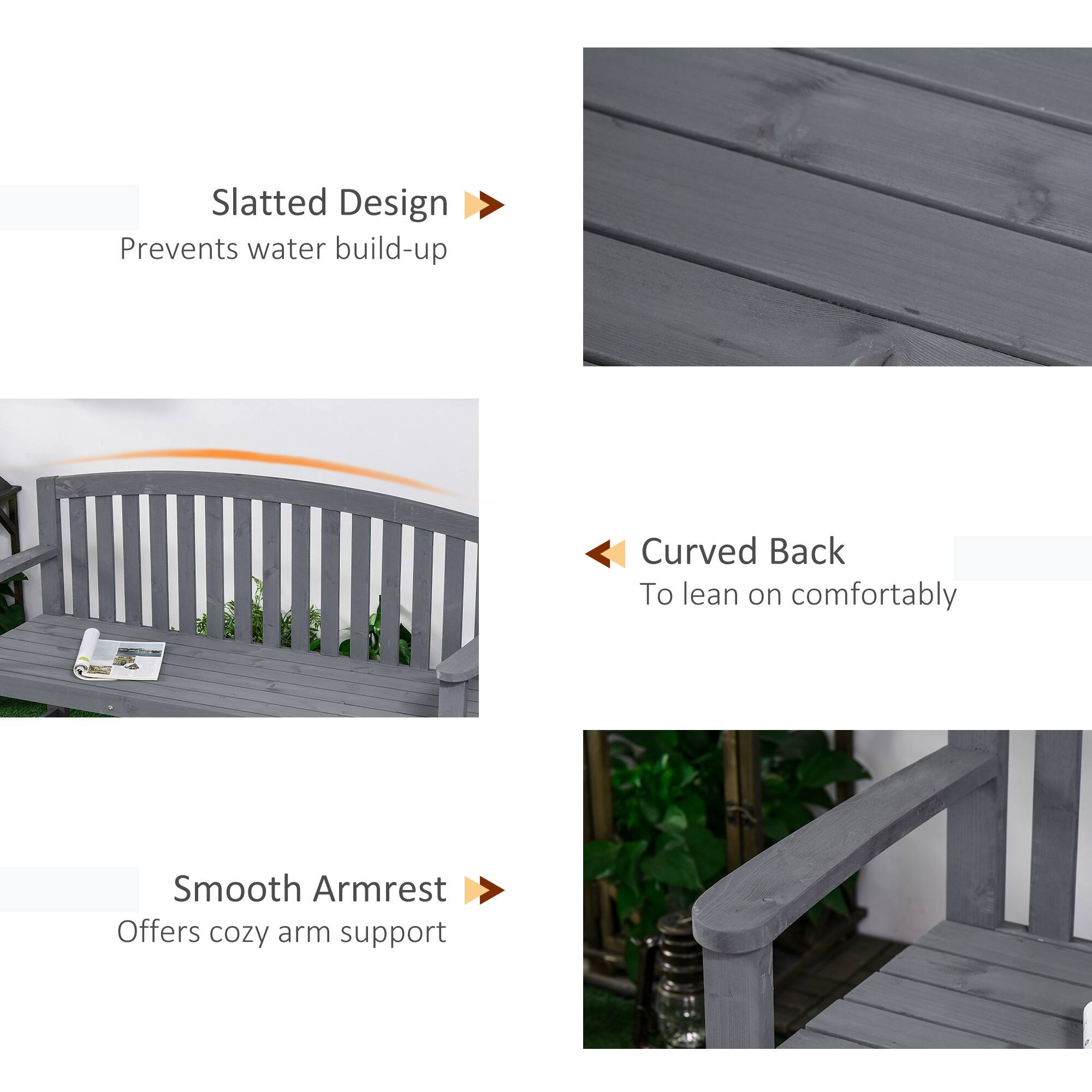 - Slatted Design  
  Prevents water build-up

- Curved Back  
  To lean on comfortably

- Smooth Armrest  
  Offers cozy arm support