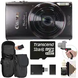 Canon - PowerShot ELPH 360 HS A Digital Camera with 32GB MicroSD Card Bundle - Black