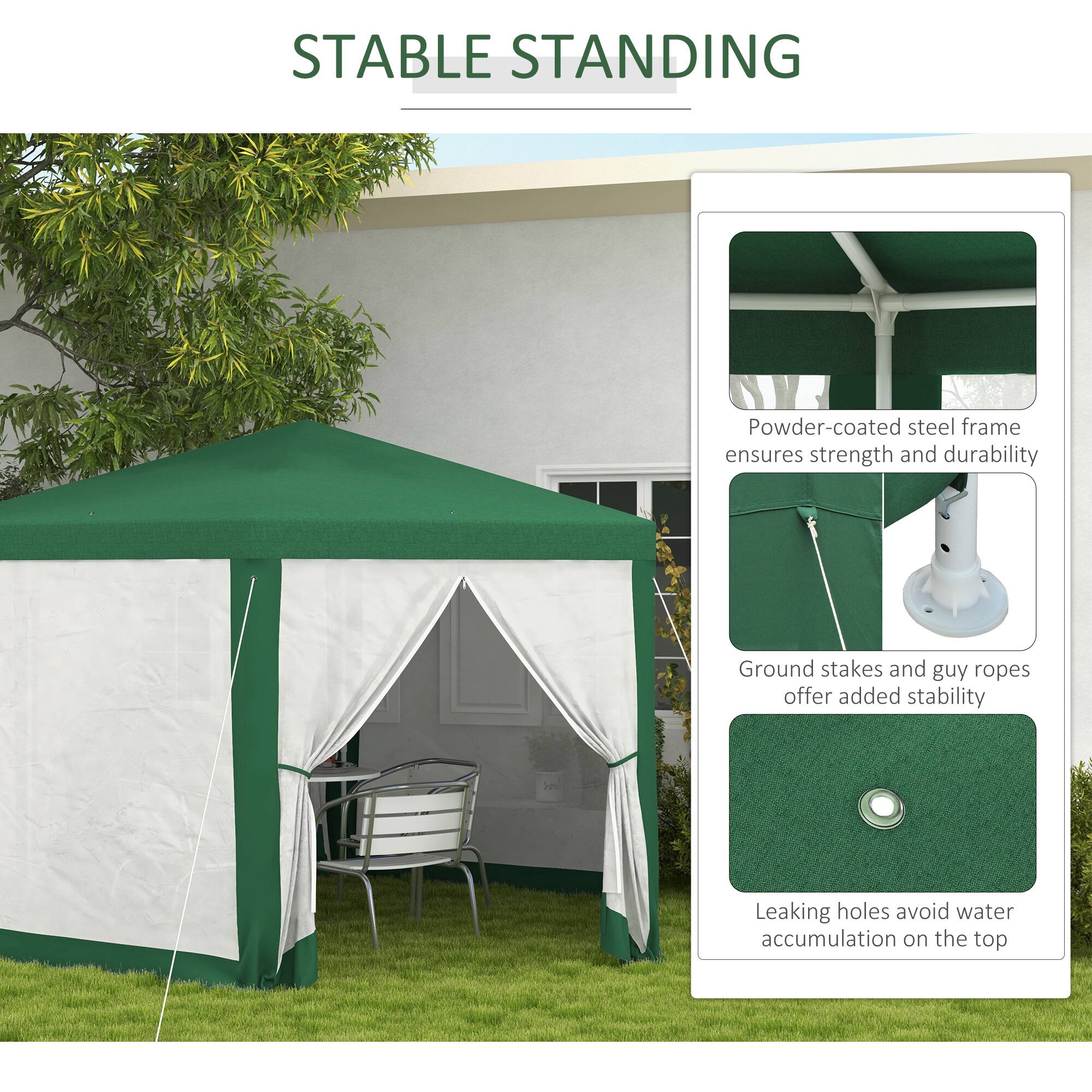 STABLE STANDING

Powder-coated steel frame ensures strength and durability
Ground stakes and guy ropes offer added stability
Leaking holes avoid water accumulation on the top