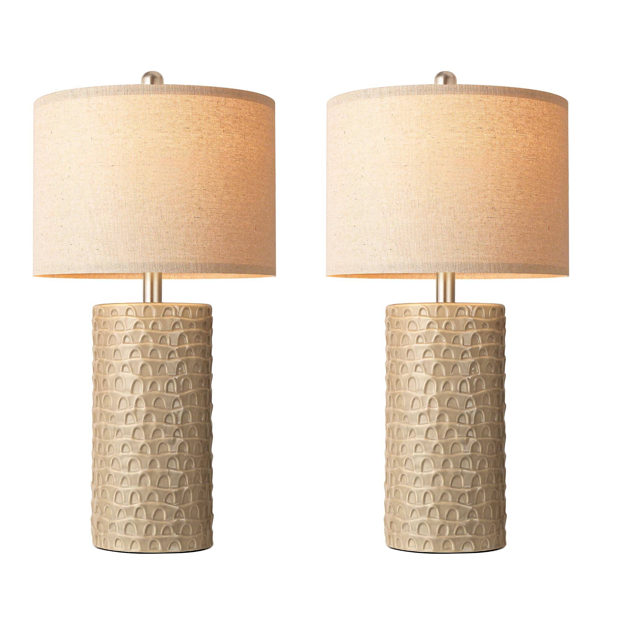 Alt View 6. Cedar Assembly - Modern Ceramic Table Lamp Set Of 2 Lamps For Living Room Rustic Farmhouse Bedside Nightstand Bedroom Desk End - Orange.