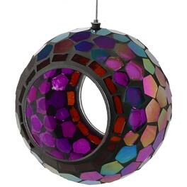 Sunnydaze - Round Mosaic Fly-Through Hanging Bird Feeder - 6 in - Iridescent Purple Mosaic