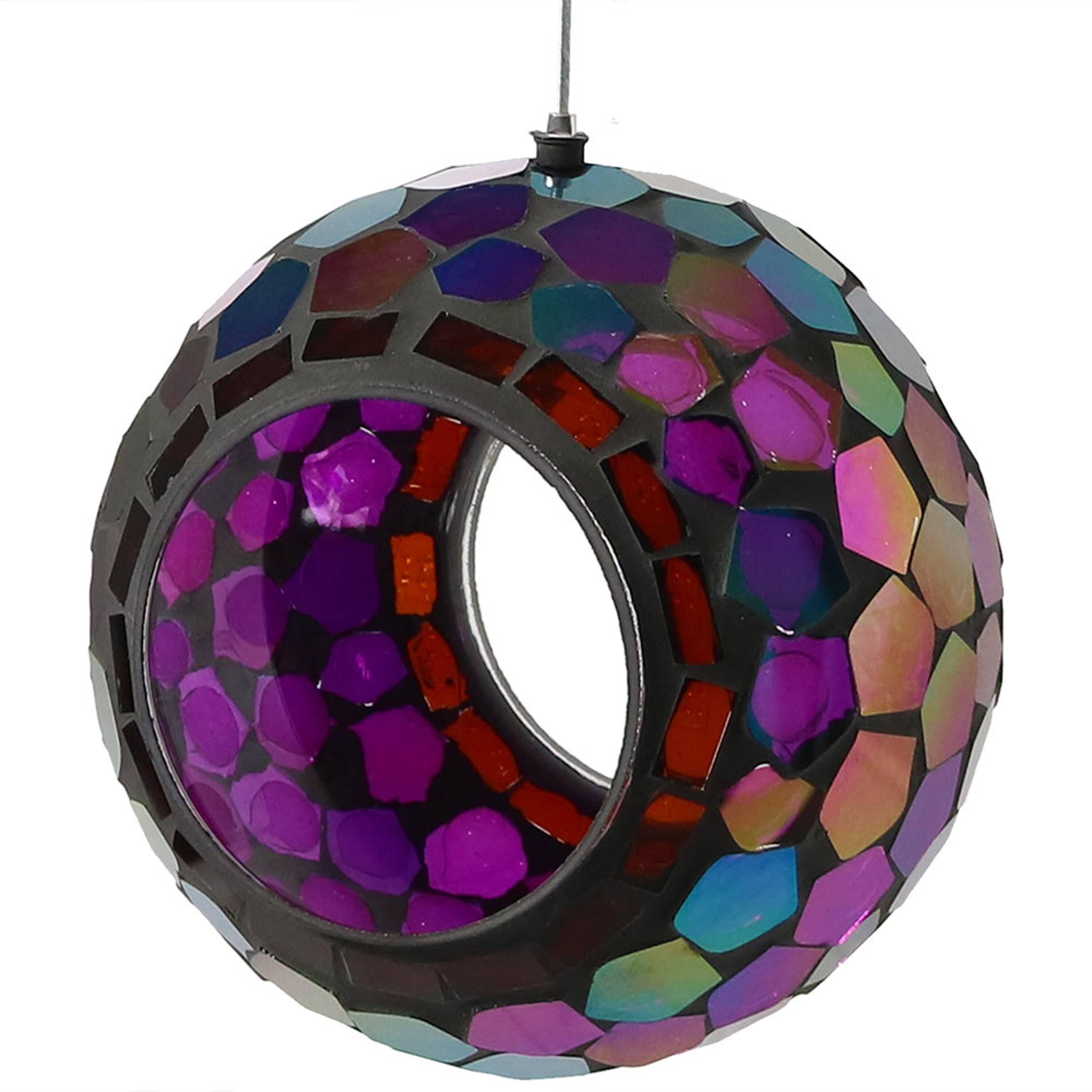 Front. Sunnydaze - Round Mosaic Fly-Through Hanging Bird Feeder - 6 in - Iridescent Purple Mosaic.
