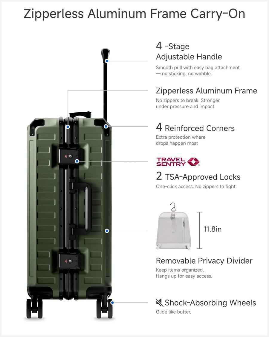 Spring For Rim Lock LUGGEX 21 Inch Carry On Luggage with Spinner Wheels, Zipperless PC ...