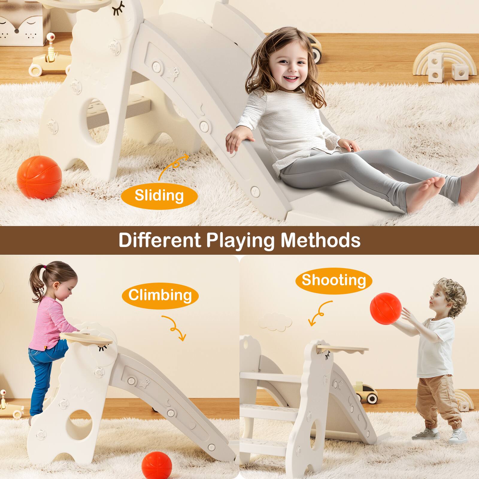 Different Playing Methods  
Sliding  
Climbing  
Shooting