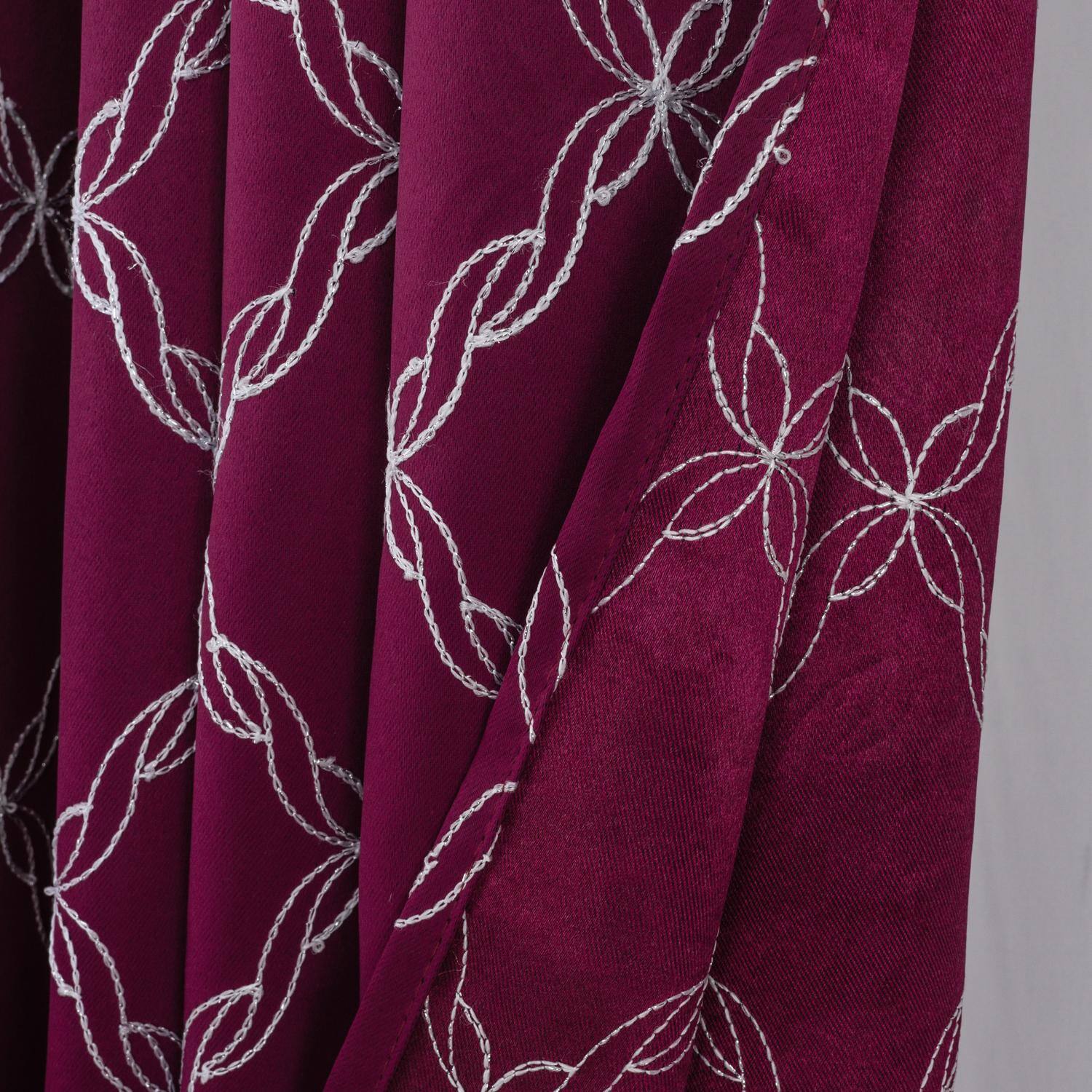 Left. RT Designers Collection - RT Designer Collection Gable Embroidered Blackout Luxurious Decorative Grommet Curtain Panel 54" x 95" Burgundy - Burgundy.