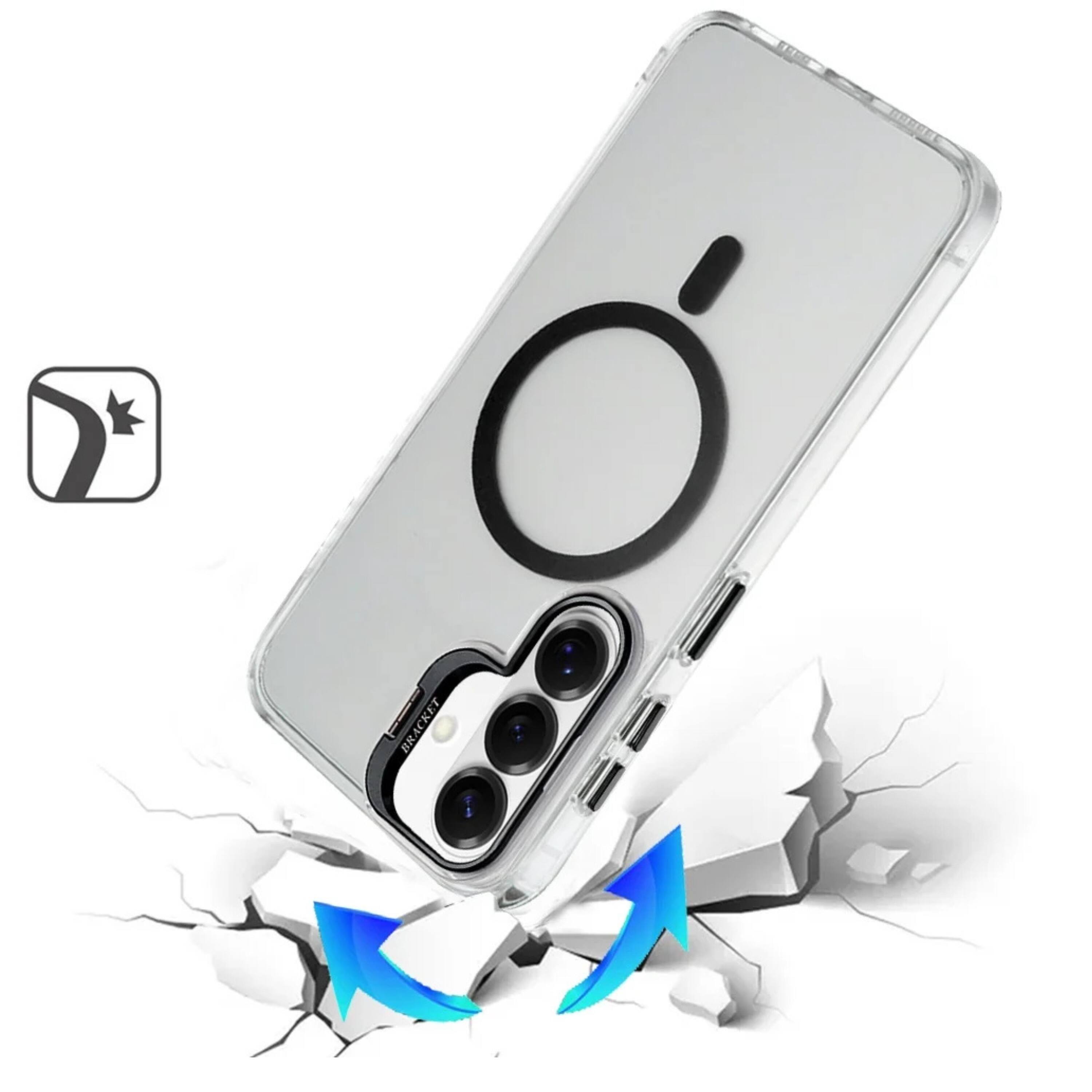 Left. Kitcheniva - Transparent Magnetic Circle Camera Stand Protective Case With Tempered Glass For Samsung S26 FE Black - Black.