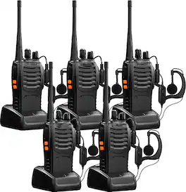 GlowWise - UHF Two-Way Radios 5-Pack: Professional Rechargeable Long Range Set with Earpiece, Battery & Charger - Blank