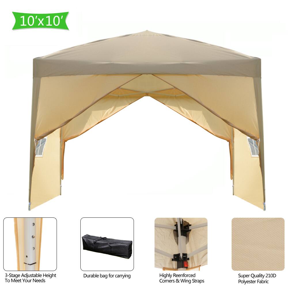 10'x10' 3-Stage Adjustable Height To Meet Your Needs  
Durable bag for carrying  
Highly Reinforced Corners & Wing Straps  
Super Quality 210D Polyester Fabric