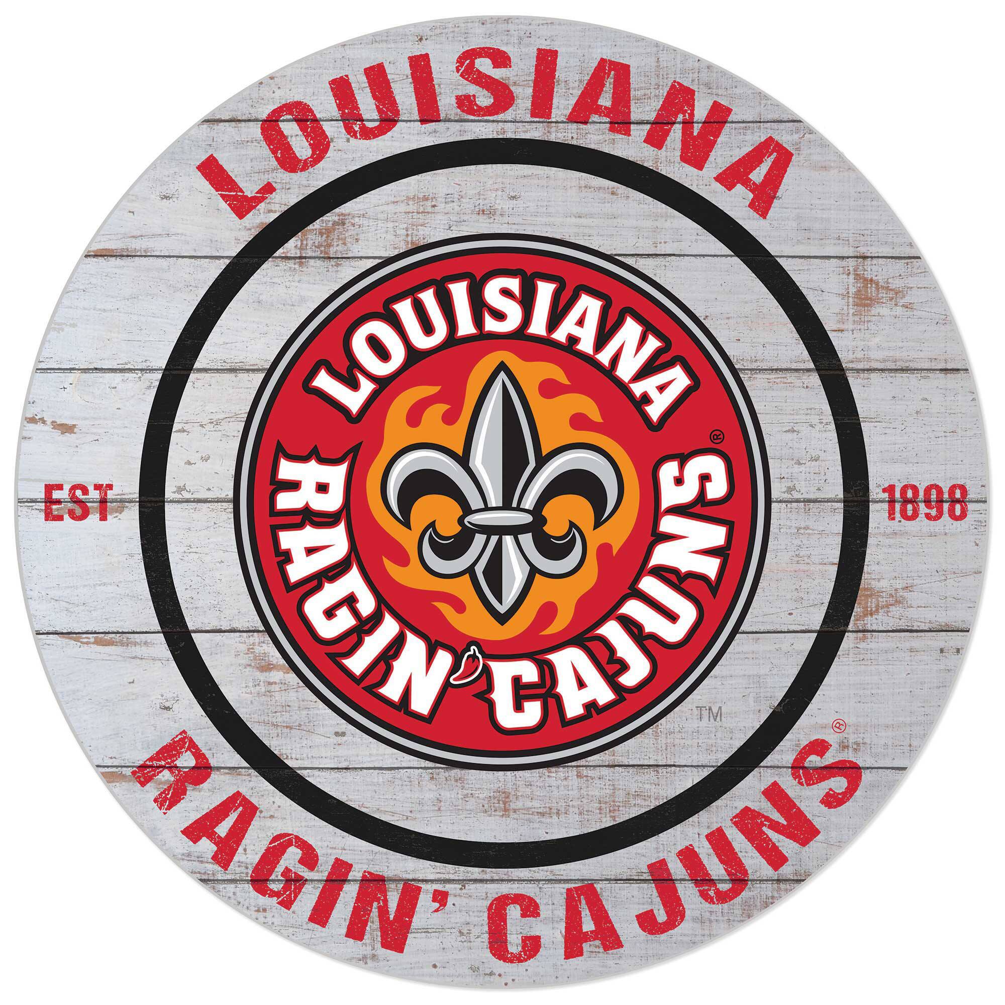 Jardine - Louisiana Ragin' Cajuns 20'' x 20'' Indoor/Outdoor Weathered Circle Sign - White