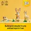 Build and rebuild 3 cute animal toys in 1 set.