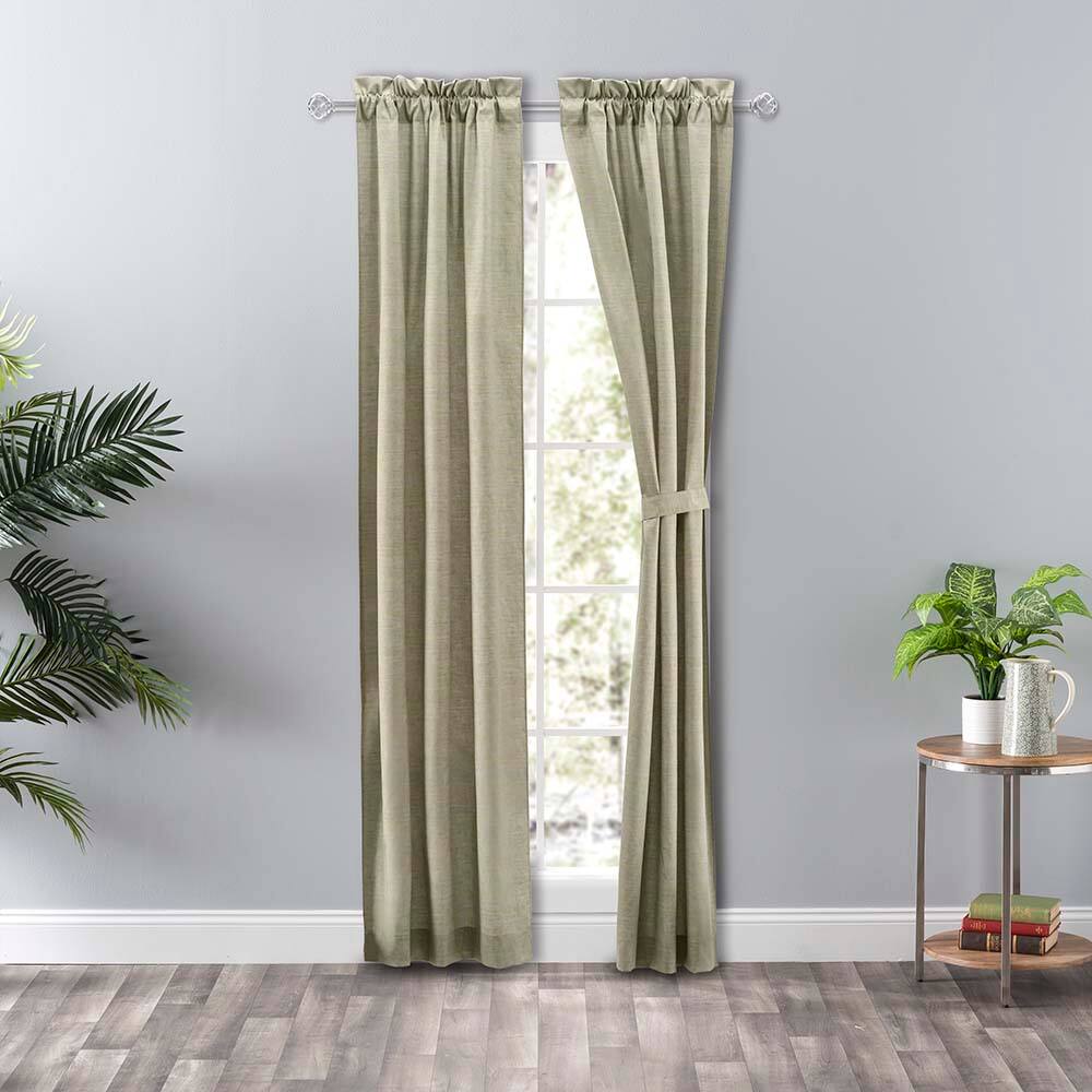 Angle. Ellis Curtain - Ellis Curtain Lisa Solid Poly Cotton Duck Fabric Tailored Panel Pair with Ties 56" x 63" Mist - Mist.