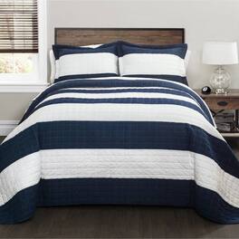 Hivvago - Twin Stripe 2 Piece Cotton Lightweight Quilt Set - Navy White
