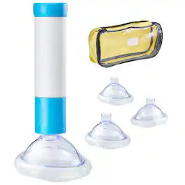 VEVOR - Choking Rescue Device, Portable Airway Clear Anti Choking Suction Device with 4 Multi-size Masks and 1 Storage Bag - Blue + White