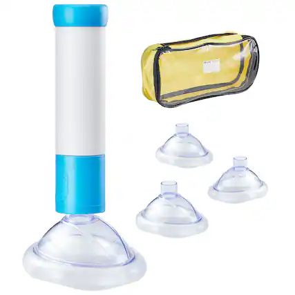 Front. VEVOR - Choking Rescue Device, Portable Airway Clear Anti Choking Suction Device with 4 Multi-size Masks and 1 Storage Bag - Blue + White.