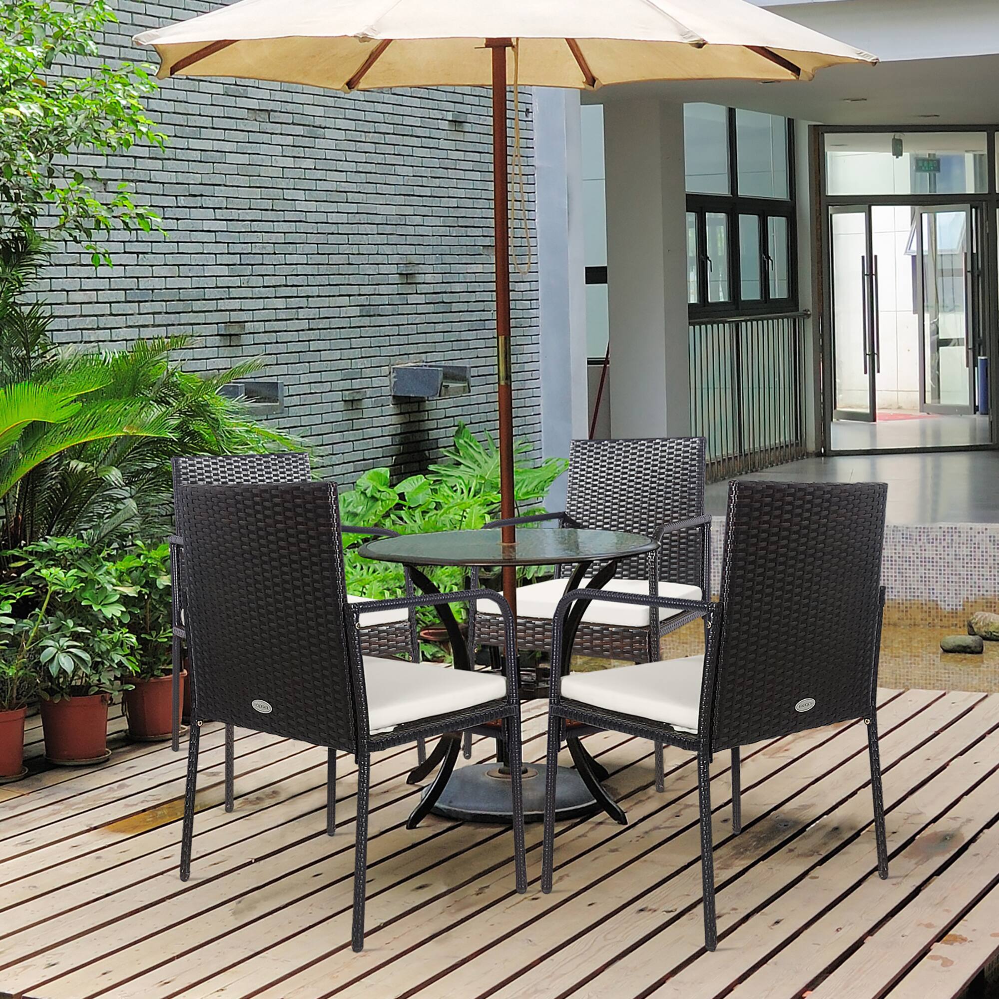 Alt View 9. Gymax - Gymax Set of 4 Rattan Wicker Dining Chairs Patio Outdoor w/ Cushion Armrest - as pic.