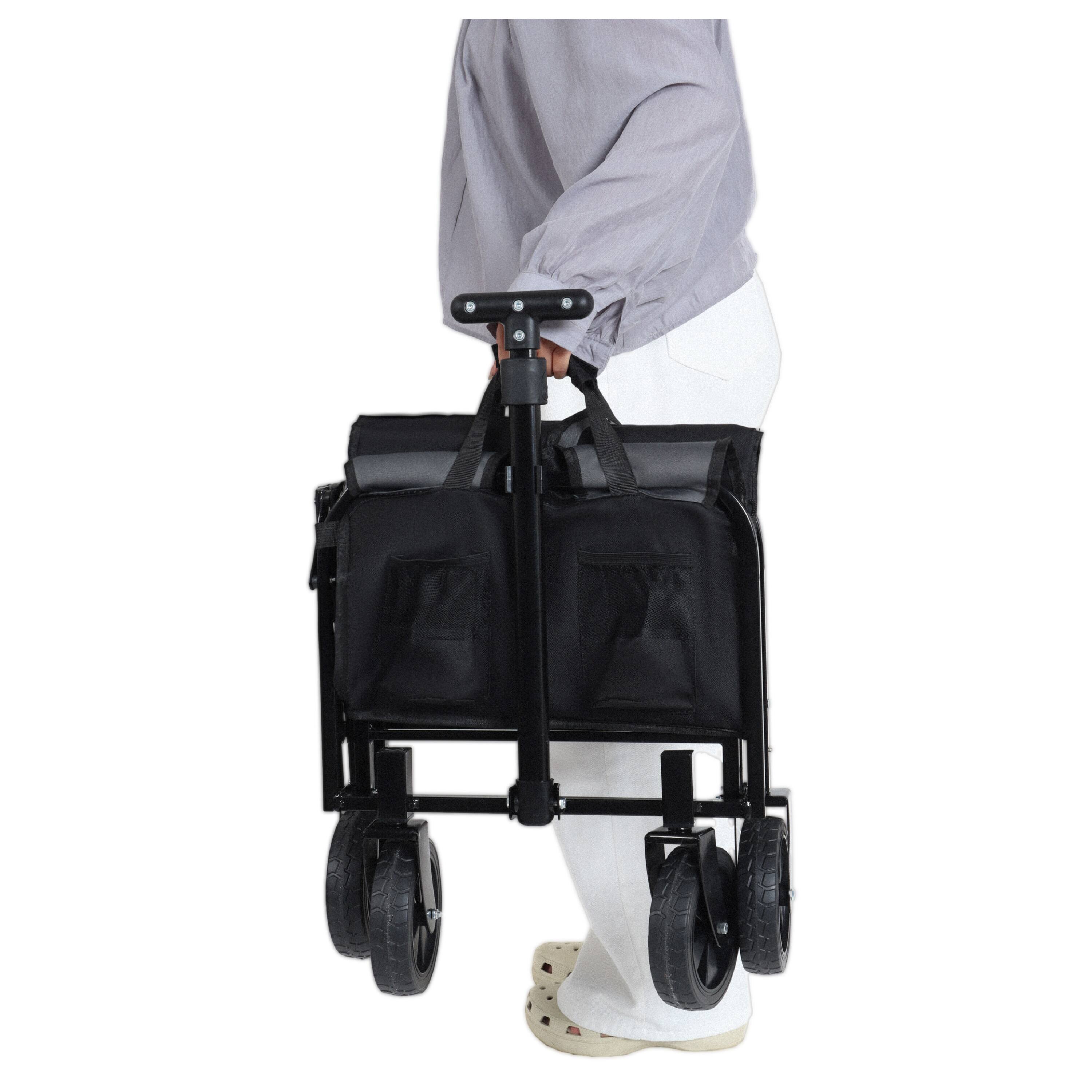 Back. Mondawe - All-in-One Convertible Camping Utility Carts - Bench Seat, Dog Tether w/ 360° All-Terrain Wheels - Black.