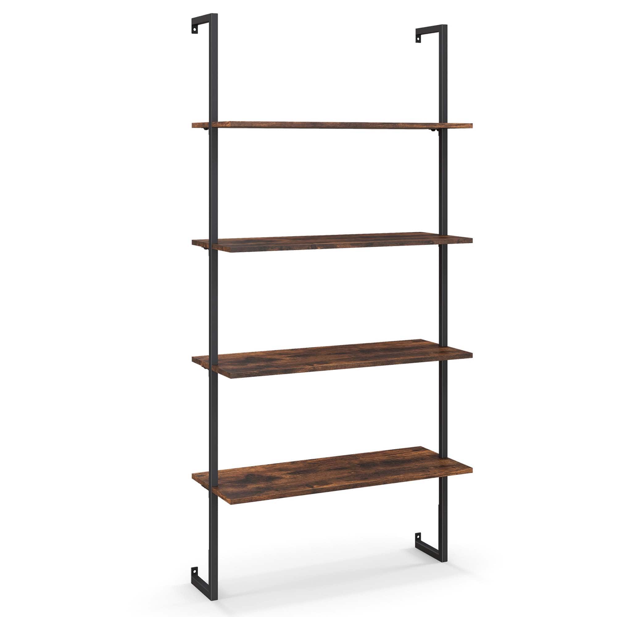 Alt View 17. Costway - 4-Tier Ladder Shelf Bookshelf Industrial Wall Shelf w/Metal Frame Rustic Brown - Brown.