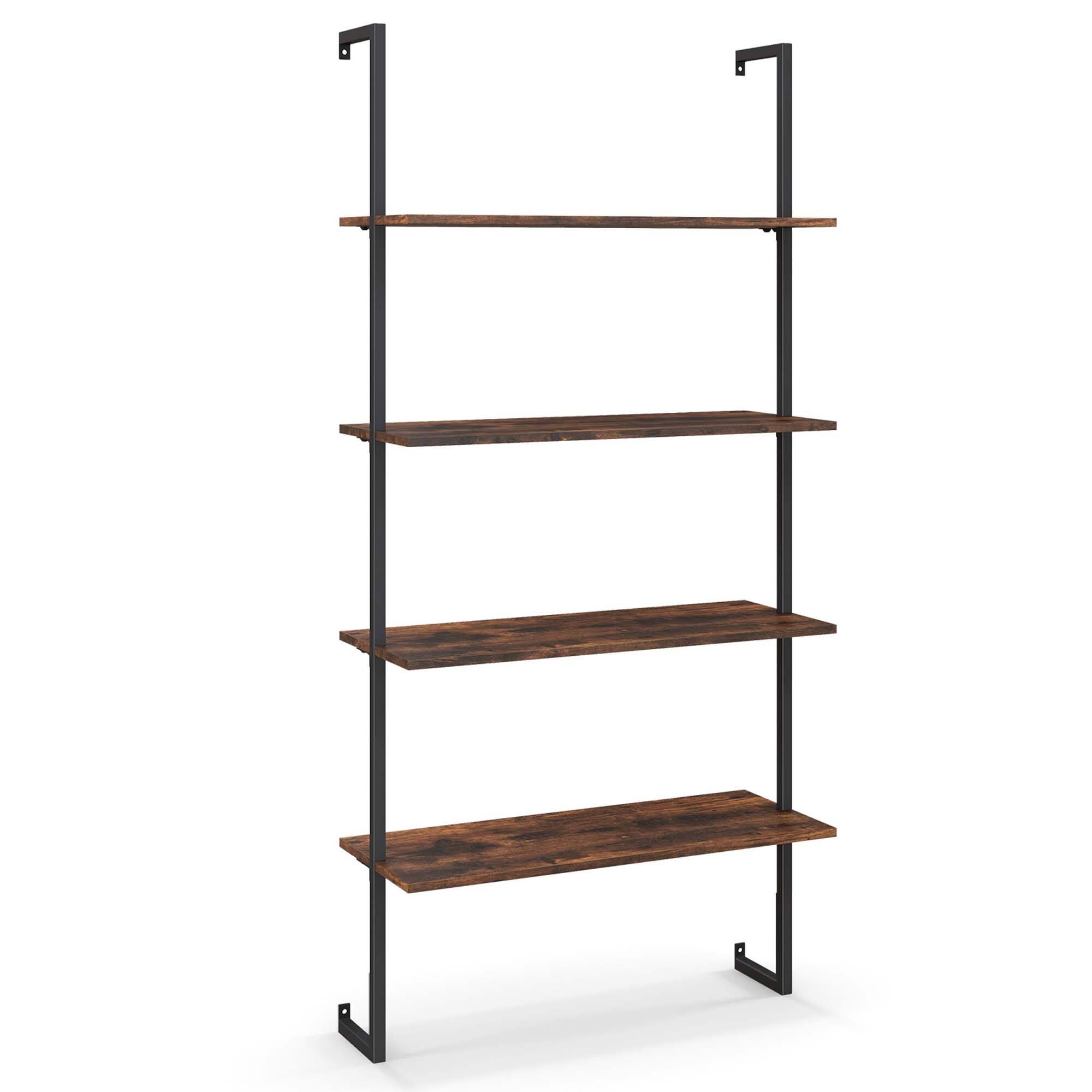 Alt View 17. Costway - 4-Tier Ladder Shelf Bookshelf Industrial Wall Shelf w/Metal Frame Rustic Brown - Brown.