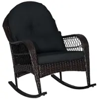 Costway Patio Wicker Rocking Chair with Seat Back Cushions & Lumbar Pillow Porch - Black + Mix Brown - Front_Zoom