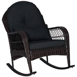 Costway - Patio Wicker Rocking Chair with Seat Back Cushions & Lumbar Pillow Porch - Black + Mix Brown