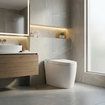Front. Famapy - Smart Toilet with Auto Open Lid & Foot Sensor - Intelligent One-Piece Bidet Toilet,Heated Seat Warm Water Wash Air Dryer - White.