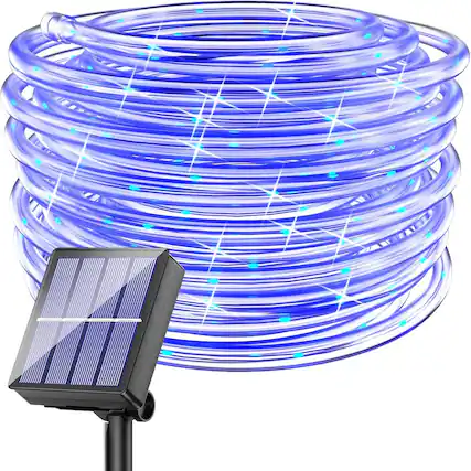 Front. RTMB - 40FT 100 LED Solar String ,Tube Lights for Outdoor Fairy Rope Christmas Lights - blue 1 pack.