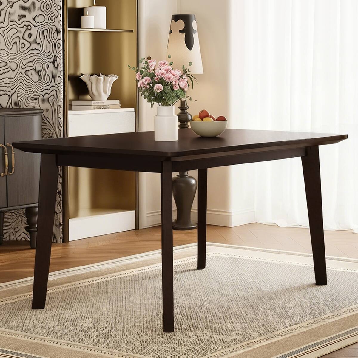 Alt View 1. Loheer - Loheer 5 Piece Dining Set for 4, Espresso Farmhouse Table with Upholstered Chairs - Espresso.