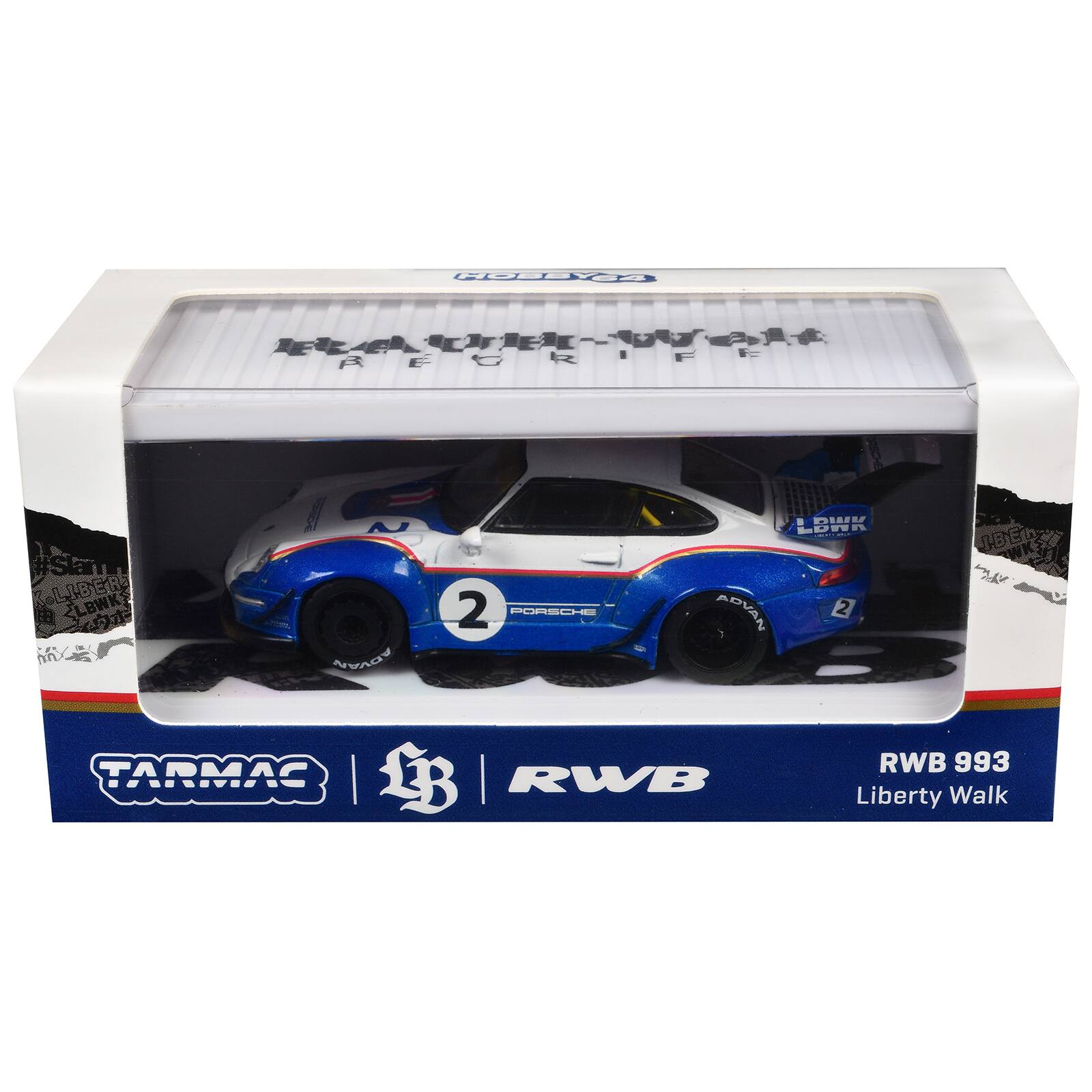 HOBBY64  
LEACA-UTER-WART RECRIFF F  
K.LIBER: <LBWKS  
!! N ADVAN  
2 PORSCHE  
II DEU LONA ADVAN 2  
IBE  
TARMAC LB RWB  
RWB 993 Liberty Walk