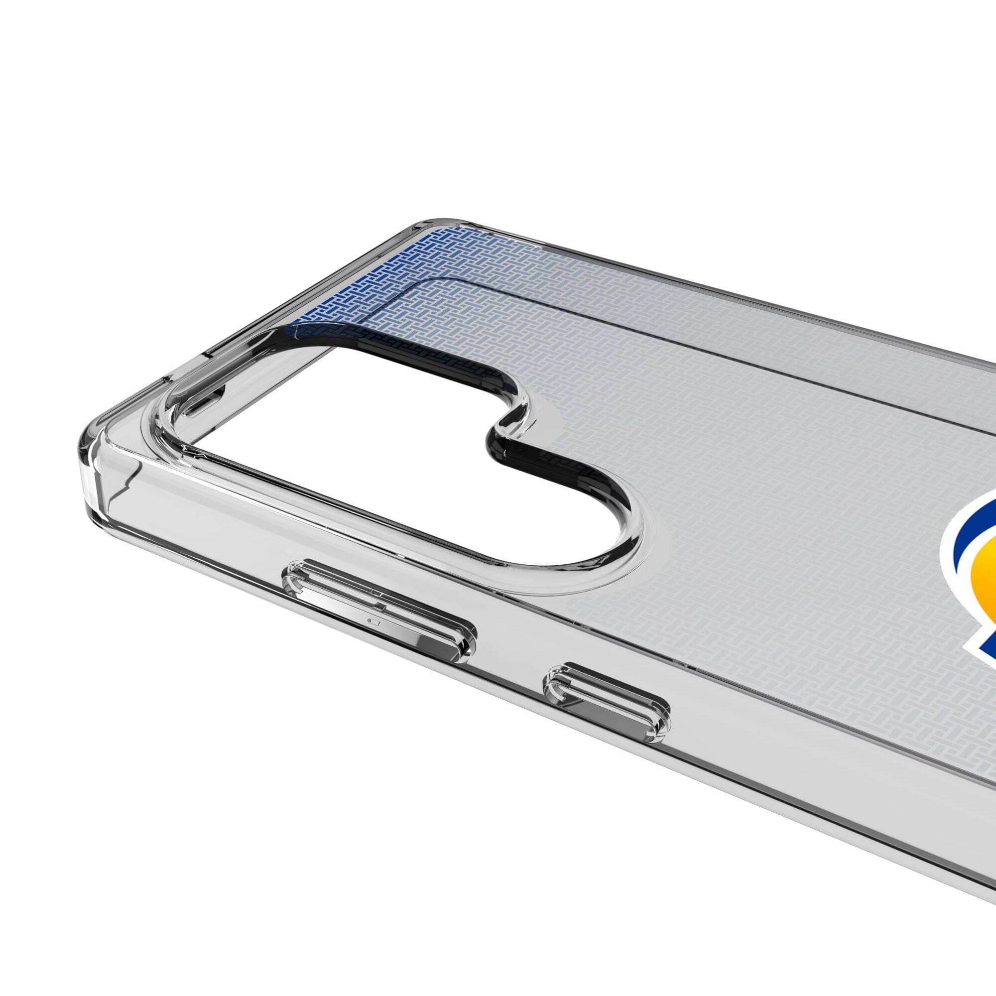 Alt View 2. Keyscaper - Los Angeles Rams Linen Logo Galaxy Clear Case - S22 - Multicolor.