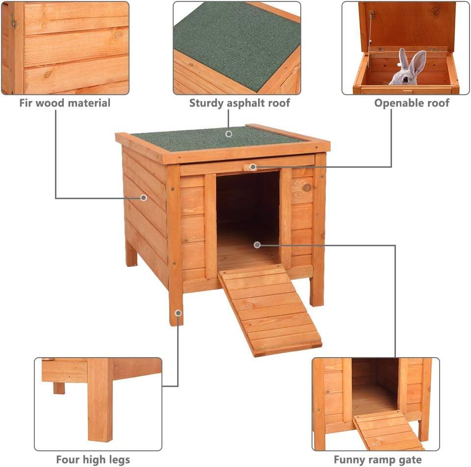 Fir wood material  
Sturdy asphalt roof  
Openable roof  
Four high legs  
Funny ramp gate