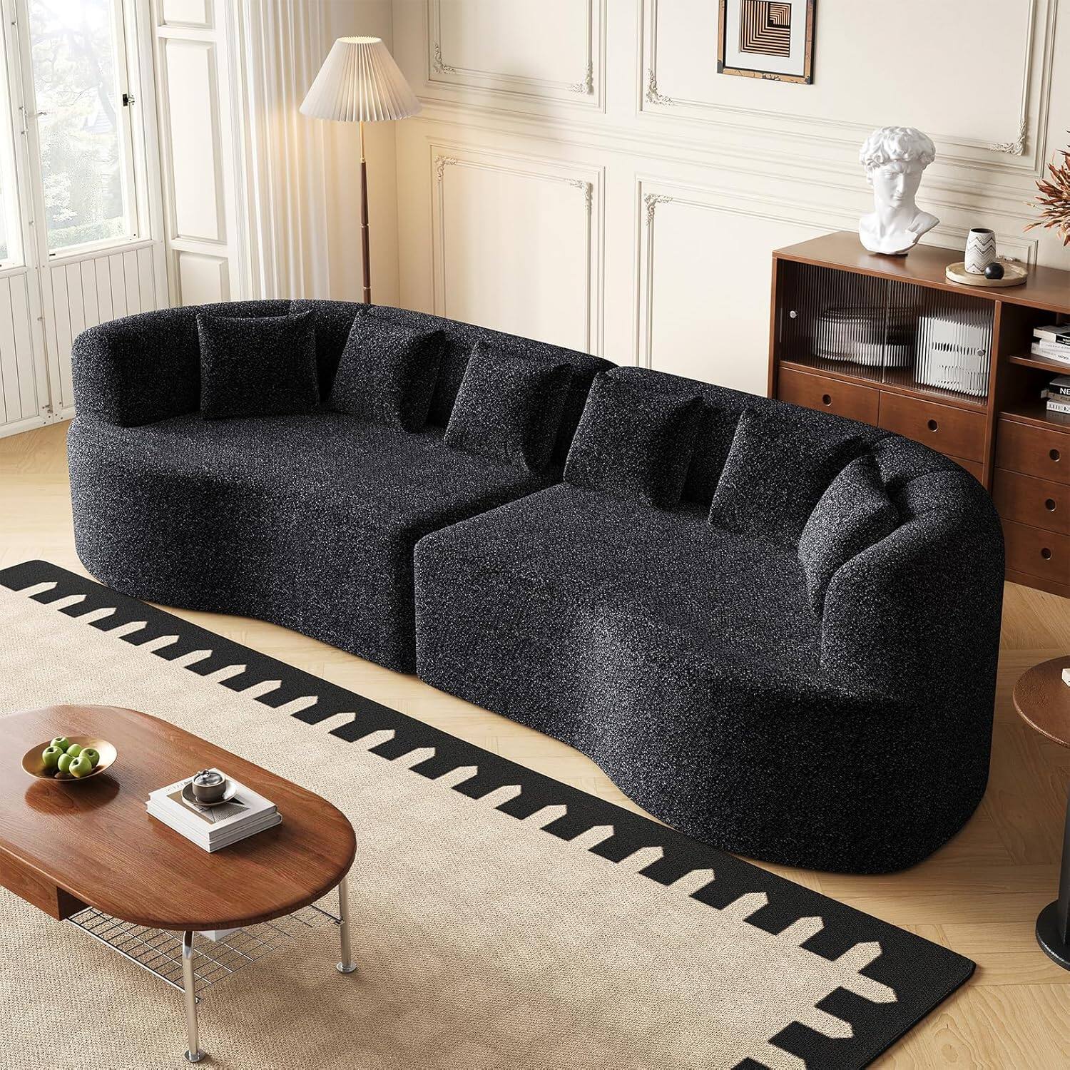 Alt View 2. Trinkets Crazed - 106.3" Curved Sectional Sofa Oversized Deep Seat Cloud Couch with 6 Pillows - black.