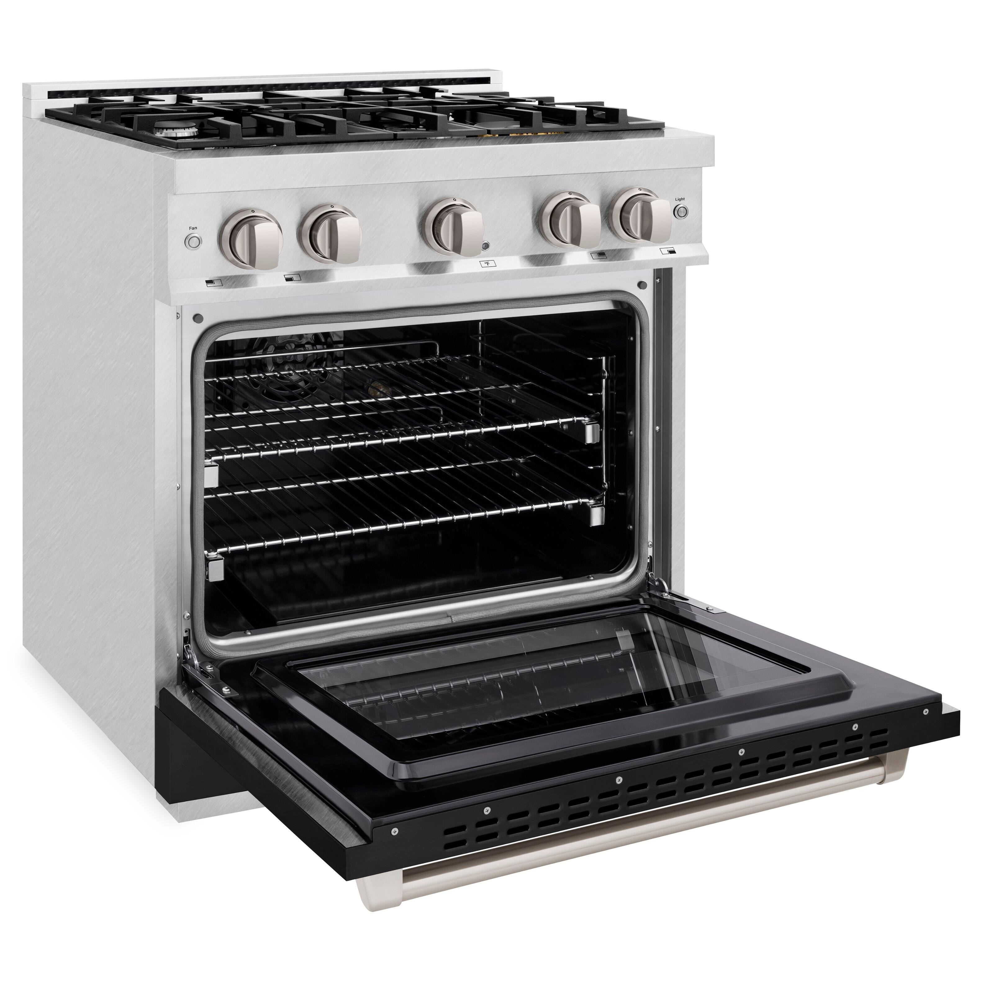 Angle. ZLINE - ZLINE 30 in. Select Dual Fuel Satin Steel Range with 4 Burner Cooktop (HDRS-BLM-30) - White Matte.