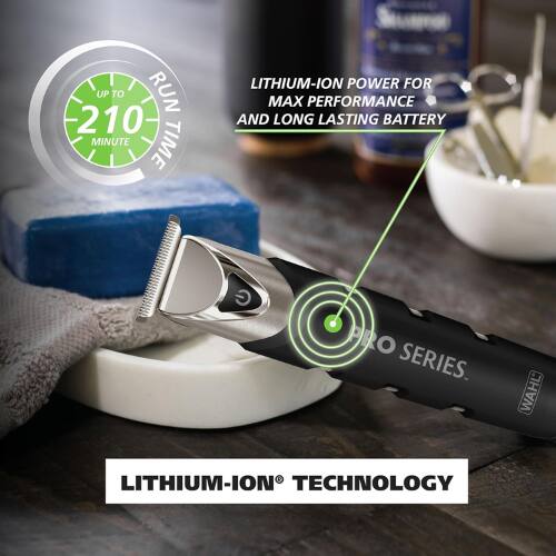 UP TO RUN 210 MINUTE TIME LITHIUM-ION POWER FOR MAX PERFORMANCE AND LONG LASTING BATTERY G PRO SERIES. WAHL LITHIUM-ION TECHNOLOGY