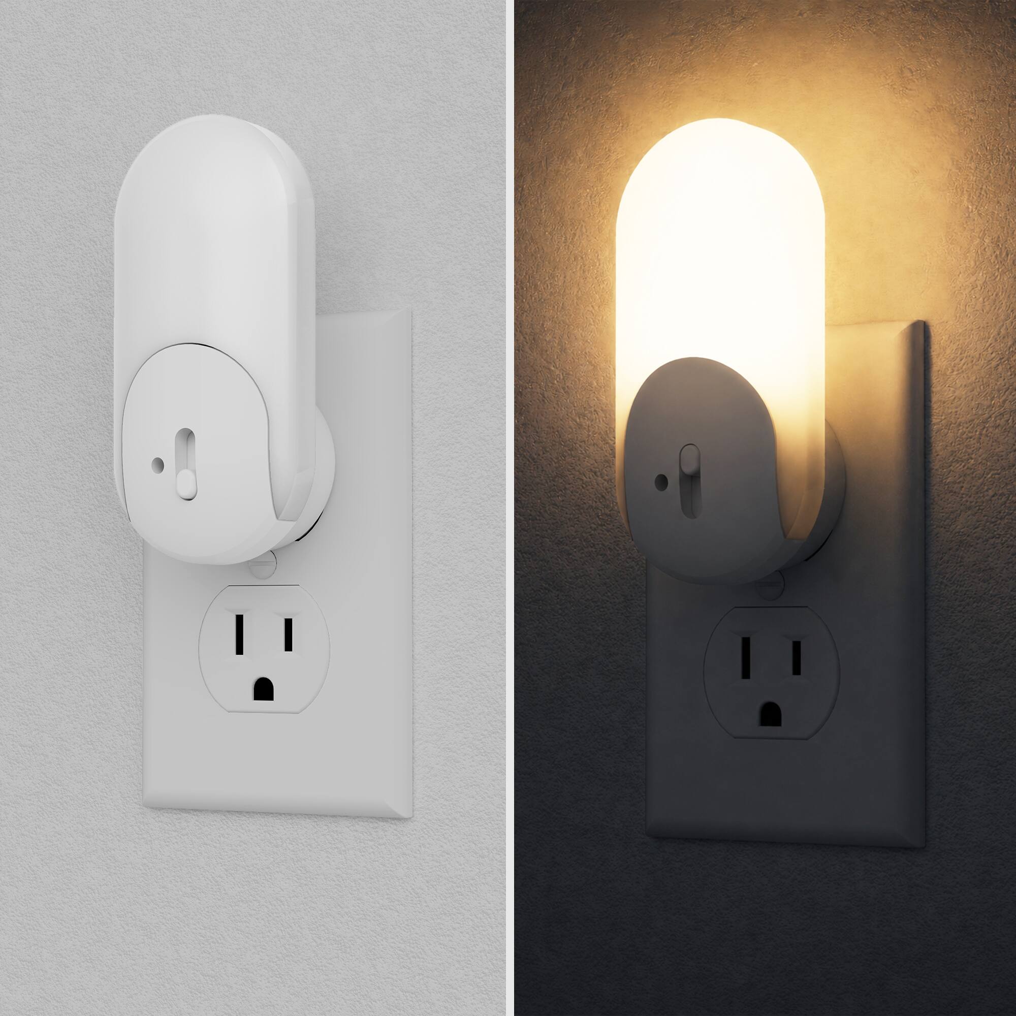 Alt View 3. Jandcase - JANDCASE 2-Pack 0.3W  Plug-in Night Light, 3000K Warm Glow, Oval/Racetrack Design,  10-100%, Dusk-to-Dawn Sensor - White.