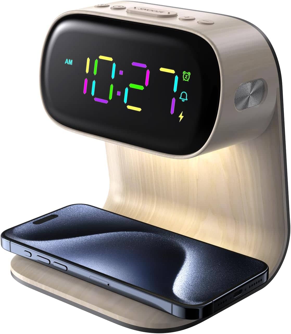 Stamp n Camp - Digital Alarm Clock with Wireless Fast Charging Station 15W Touch Smart Lamp for Bedside,3 Colors Nightlight Night No - default