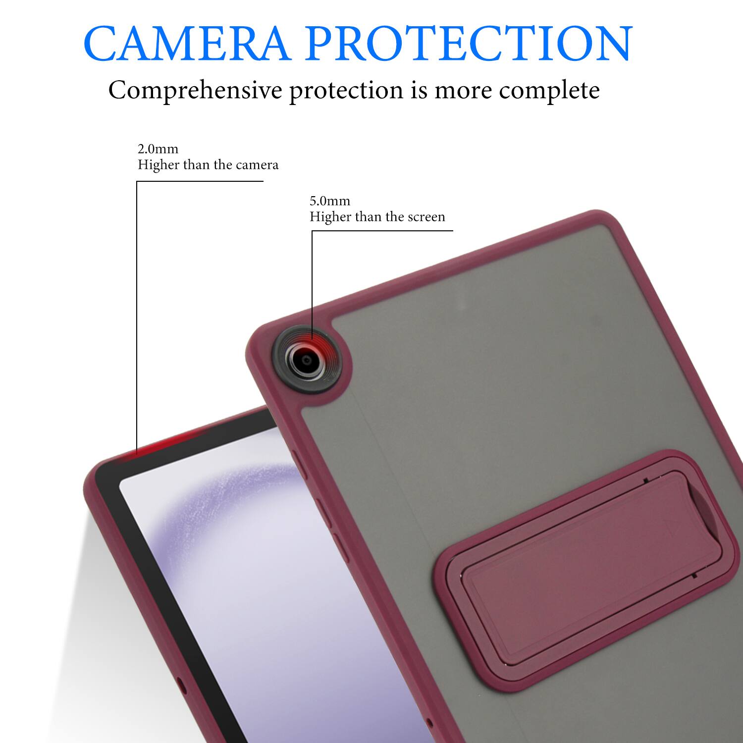 CAMERA PROTECTION  
Comprehensive protection is more complete  

2.0mm  
Higher than the camera  

5.0mm  
Higher than the screen